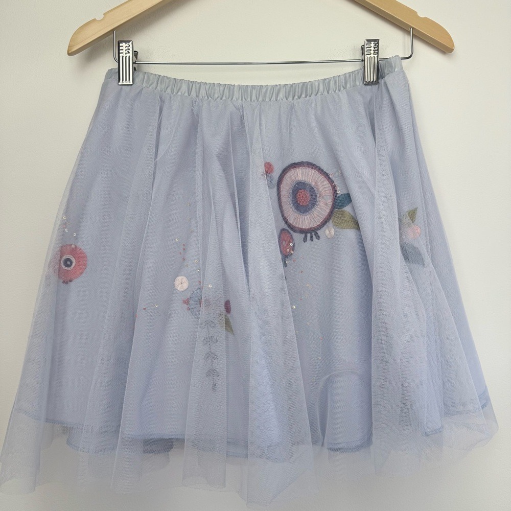 Whimsical Tulle Mini Skirt Embroidered Beaded Sequins Size S Fairycore Ballet - Picture 5 of 13